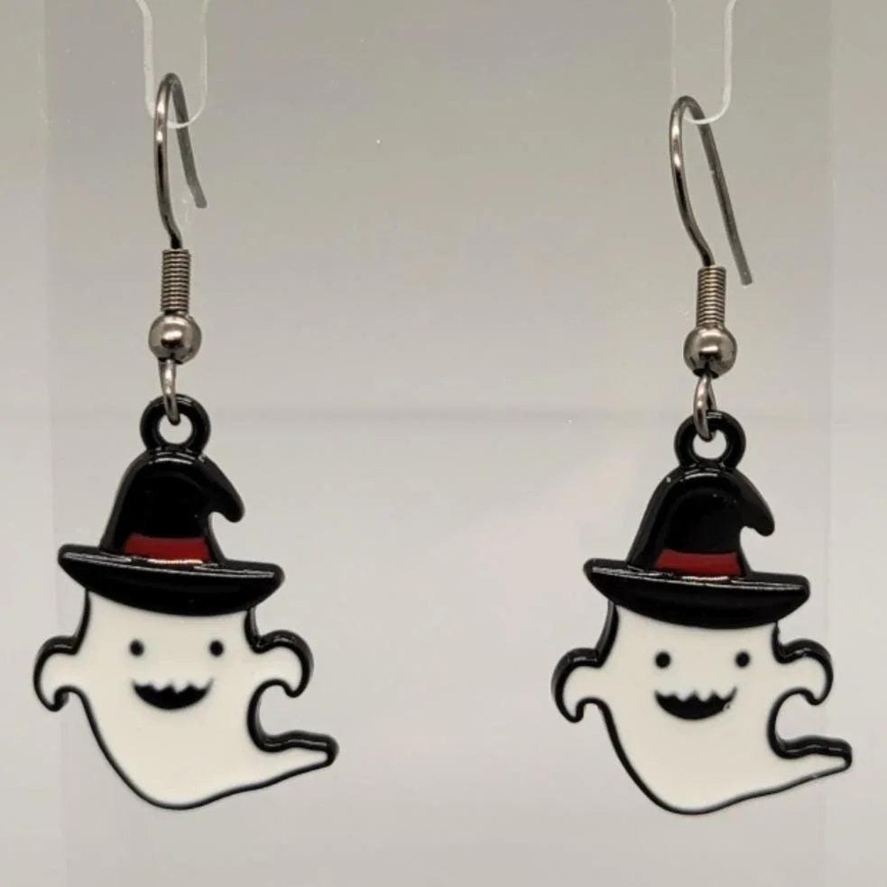 Ghost earrings - stainless steel dangle spooky Halloween gothic jewelry